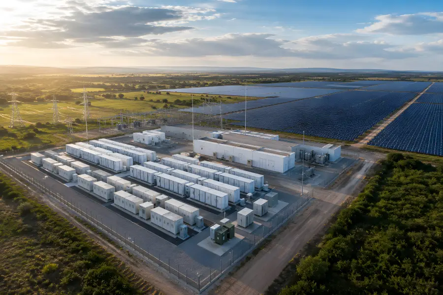Usina solar com área de armazenamento